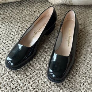 Salvatore Ferragamo Black Patent Leather Flats Size 8.5